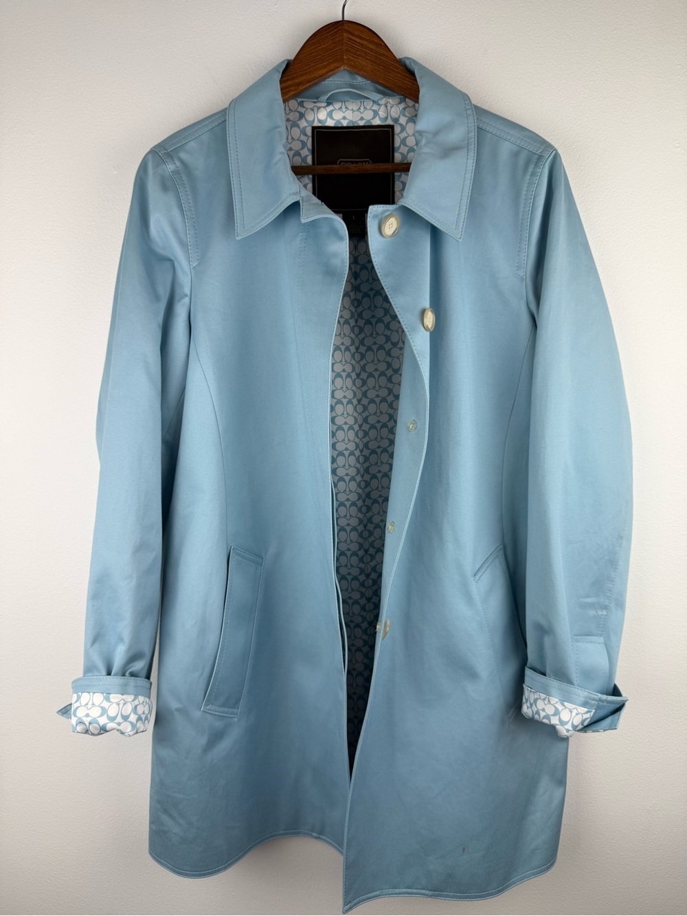 Coach Powder Blue Women's Single-Breasted Trench Coat - Picture 15 of 15
